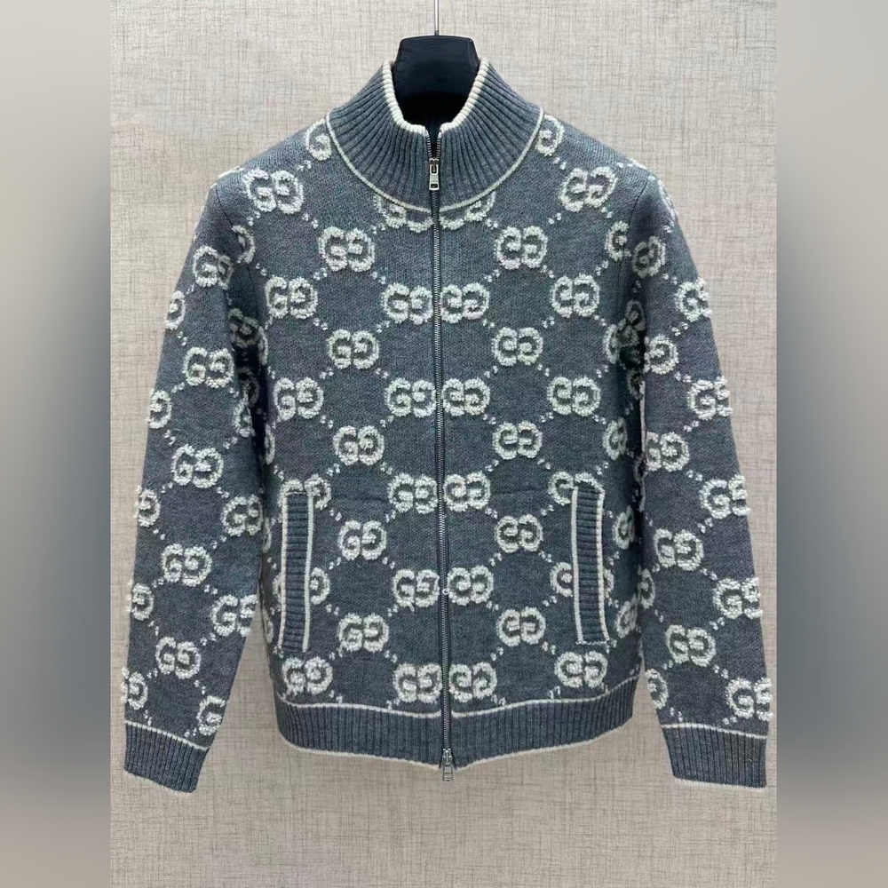 Gucci Gray GG Wool Zip-Up cardigan